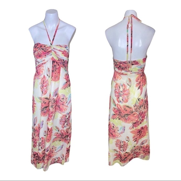 Lauren Conrad Dress Floral Bandeau Halter Tie Maxi Size 12 - Picture 1 of 8